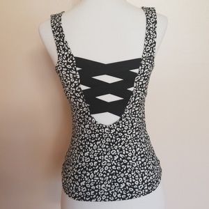 XS Black & White Spotted Tank Top w/ Strappy Back